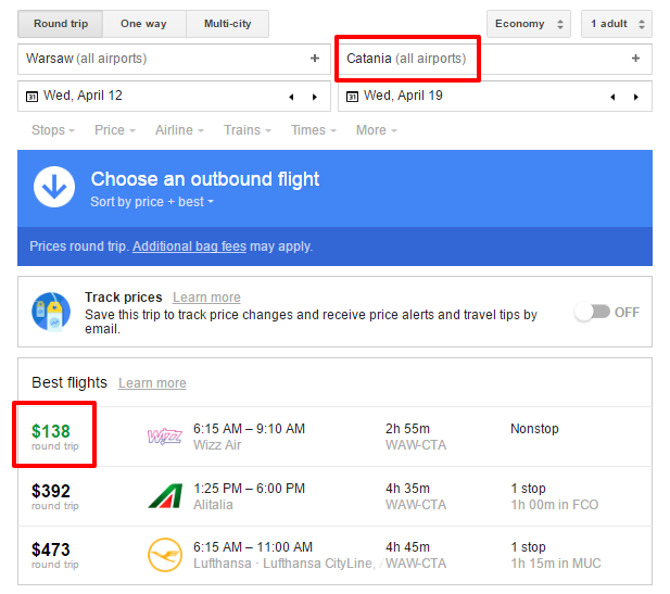 Reducing flight price by changing destination