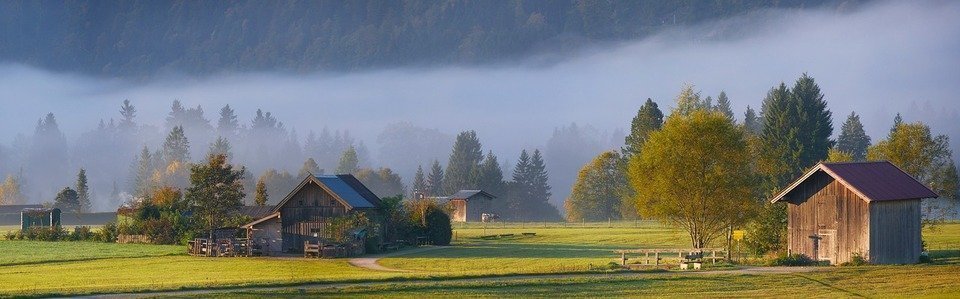 Bavaria Landscapes with Houses and Fog