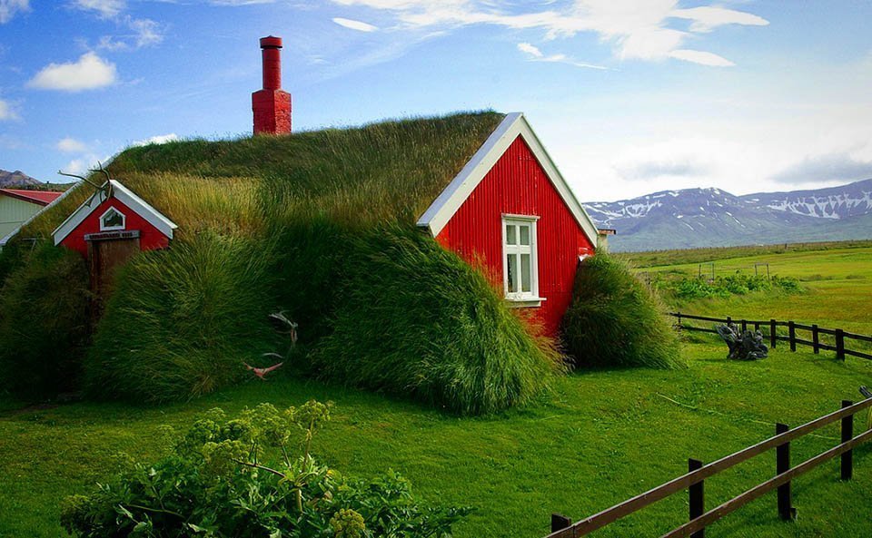 Red Grass Cottage House in Iceland